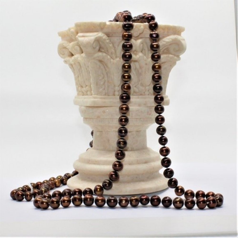48" genuine cognac brown freshwater pearl rope necklace 🆕